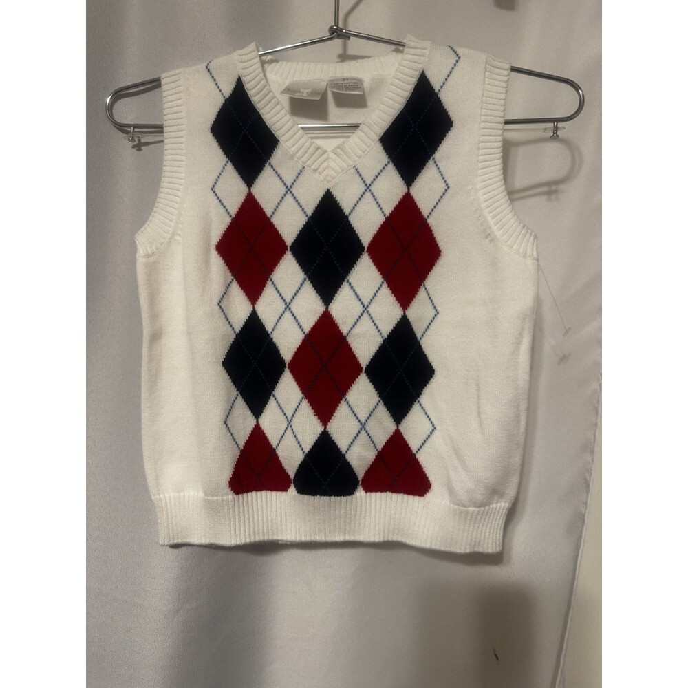 Koala Kids 3T Argyle Sleeveless Sweater Vest White Red Navy 100% Cotton